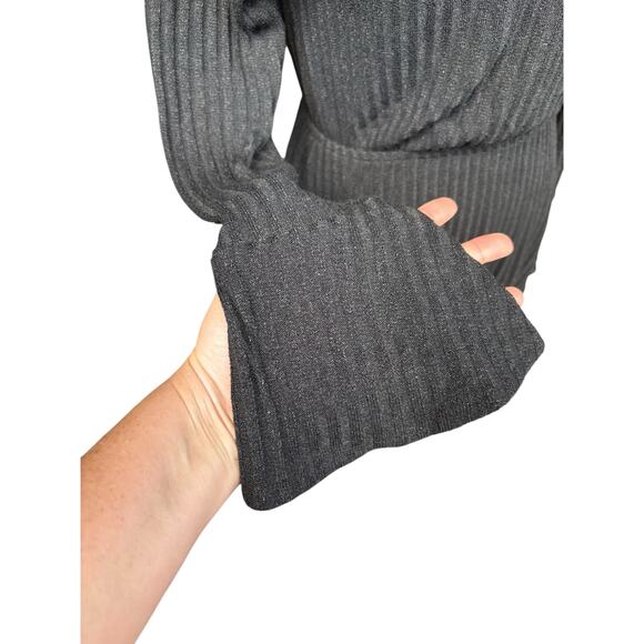 Showpo The Next Step Ribbed Faux Wrap Fit and Flare Long Sleeve Mini Dress - 6 - Picture 5 of 9